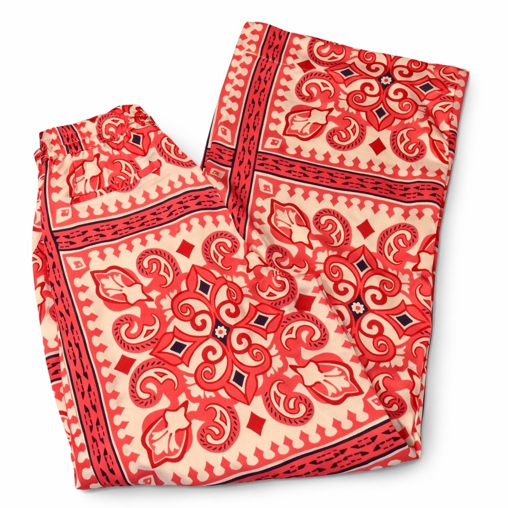 House of Harlow 1960 Red/Pink Ornate Print Wide Leg Pants XS Boho Statement - Picture 4 of 6